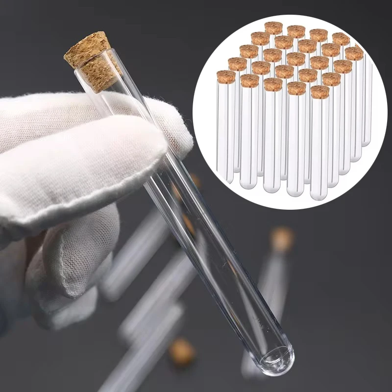 30Pcs 12x100mm Transparent Laboratory Plastic Test Tubes With Caps Stoppers School Lab Supplies Accessories