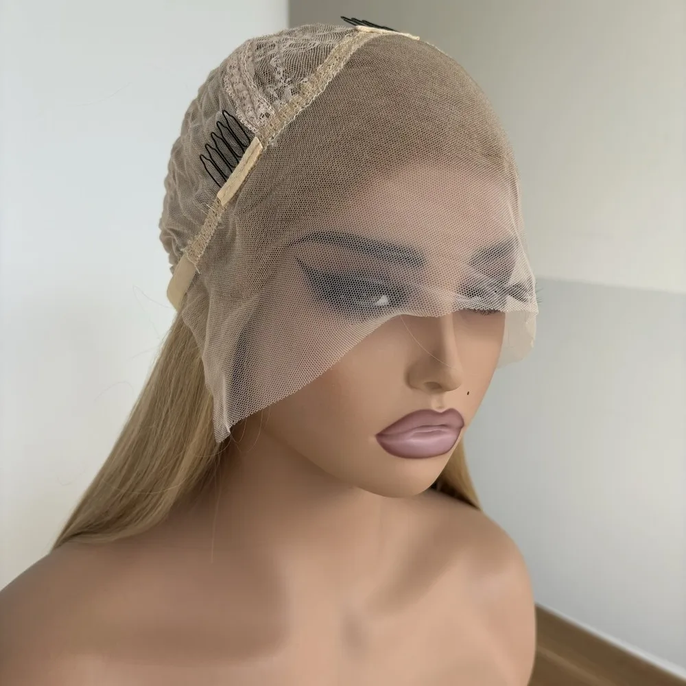 شعر مستعار صناعي أشقر مقاوم للحرارة بدانتيل أمامي بطبقات طويلة مستقيمة #5