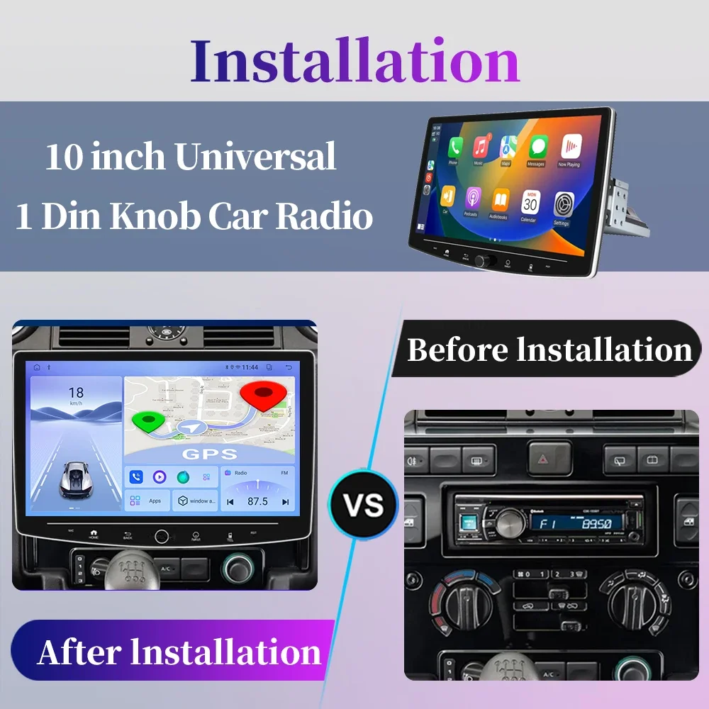 10 Inch 1 Din Car Radio Android Multimedia Player Knob Carplay GPS Navigation Adjustable Touch Screen 1din Auto Radio Autoradio