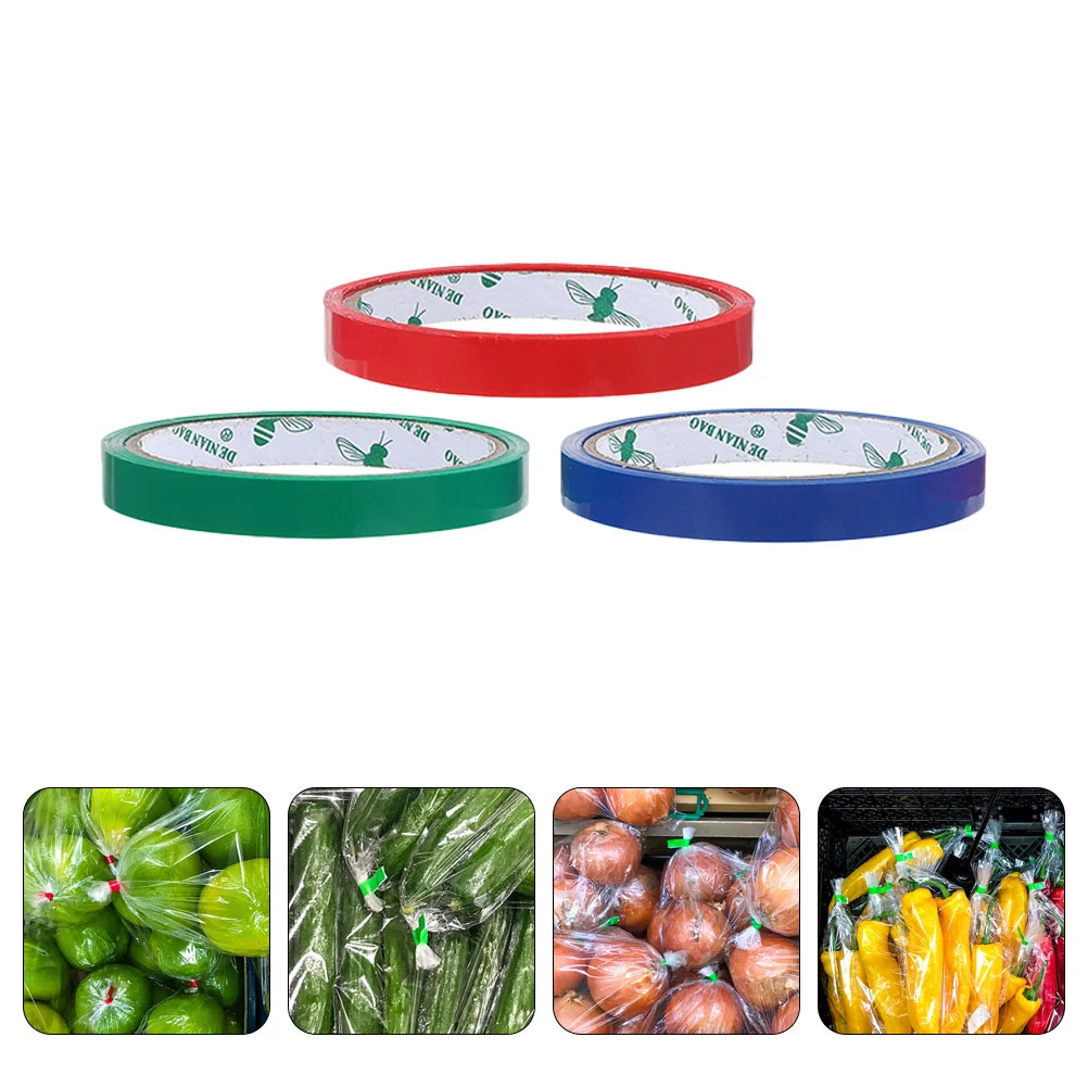 

12mm 3 Color Sealing Machine Tape for Stainless Bag Closing Supermarket PET Material Vegetable Fruit Bag Sealing Tying Refills