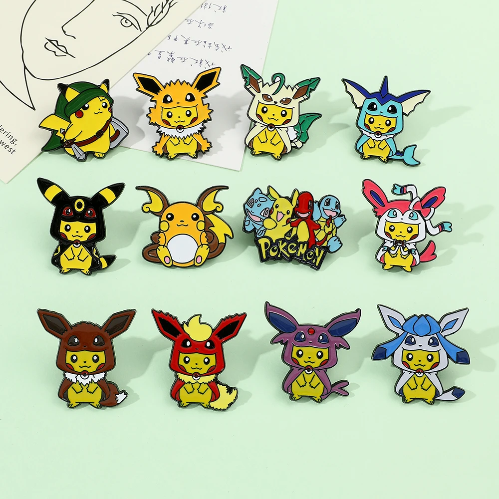 Cartoon Anime Pokemon Collection Metal Enamel Brooches Kawaii Pikachu Eevee Lapel Pin for Children Backpack Accessories Toy Gift