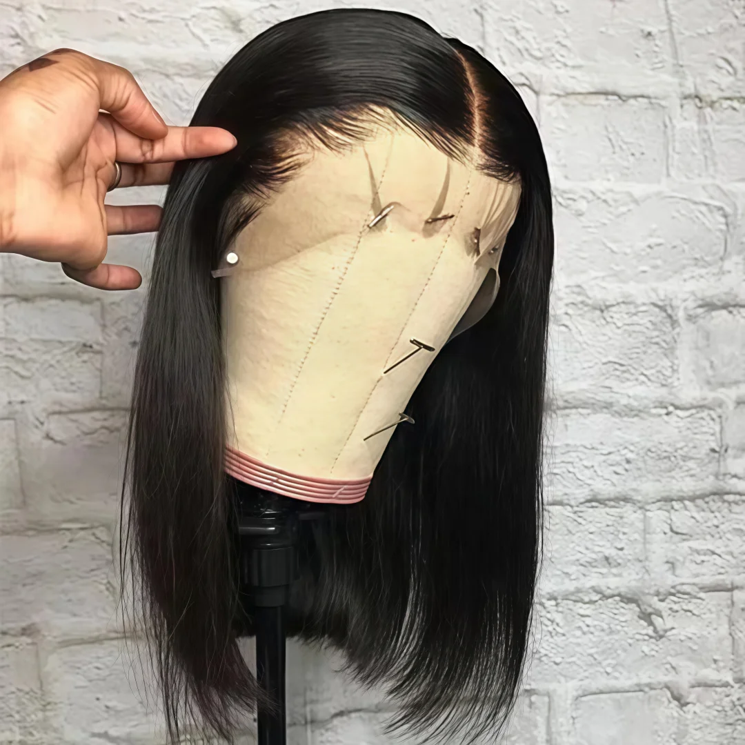 Bone Straight Short Bob Wigs Human Hair 13x6 HD Lace Front Wigs 200% Density Natural Black Pre Plucked 13x4 Transparent Lace Frontal Wigs