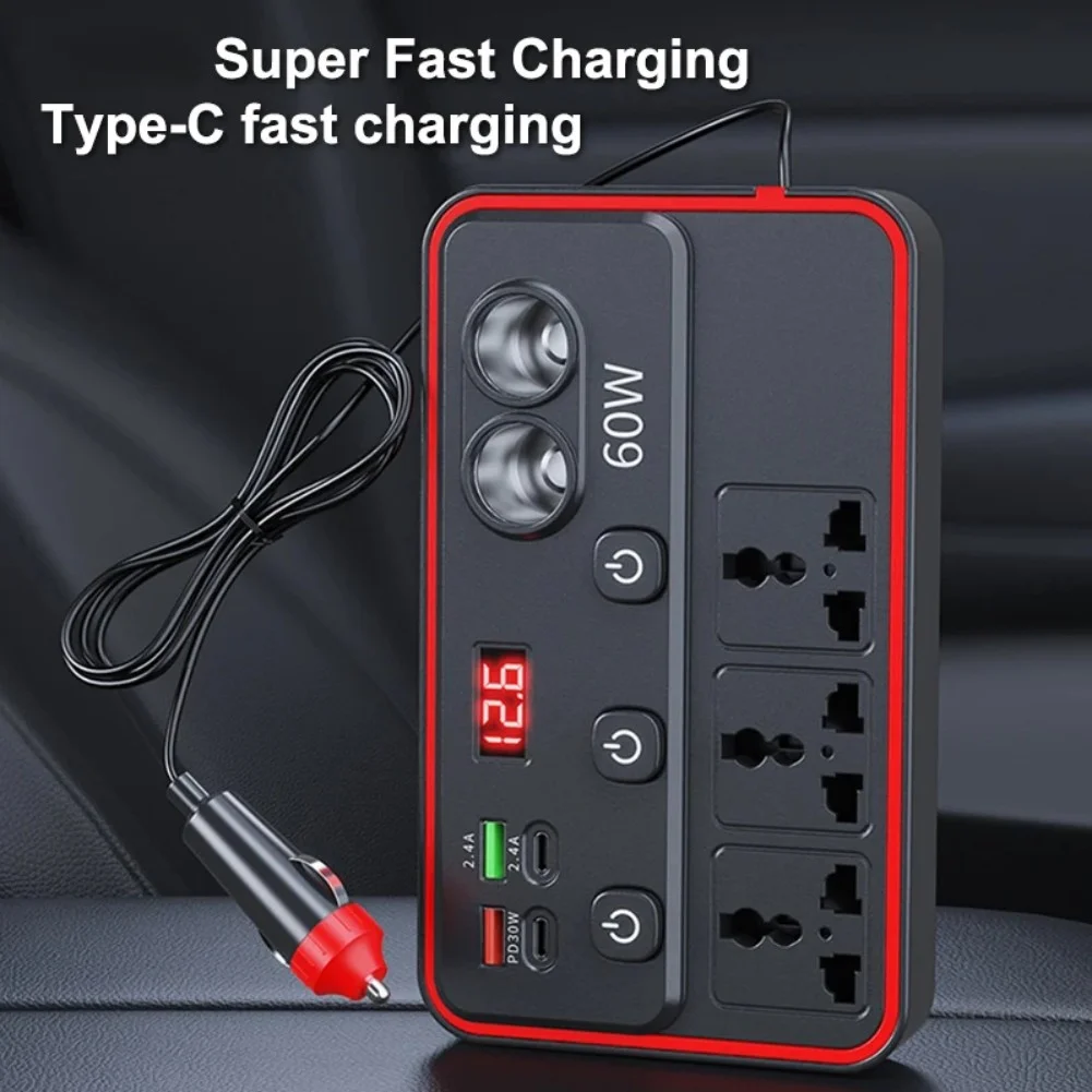 150W Vehicle DC AC Inverter 12V 24V Input 220V Output with LED Screen and Simultaneous Multi Device Charging Support