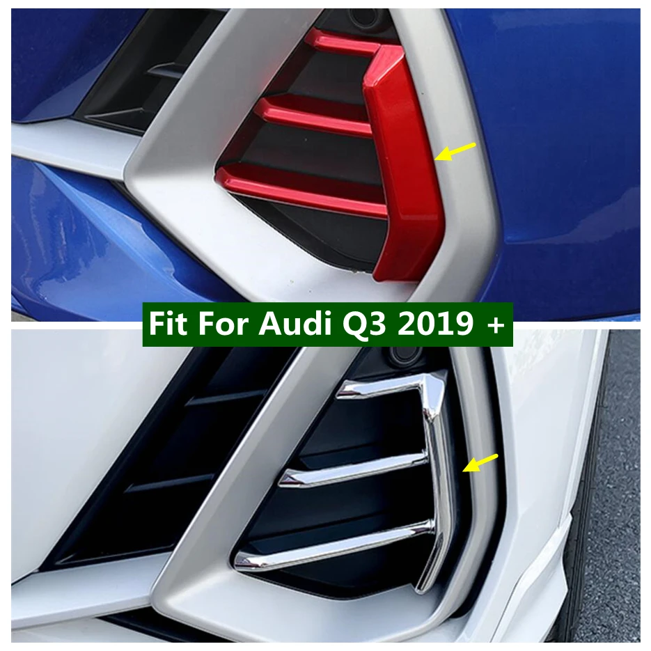 

Car Front Grille Bumper Fog Lights Foglight Lamps Decor Cover Trim Fit For Audi Q3 2019 - 2023 Red / Chrome Exterior Accessories