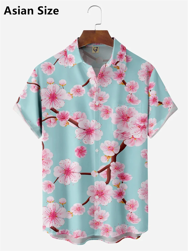 Estilo japonês flor de cerejeira padrão camisa masculina impressão 3d reteo havaiano praia camisa nova ao ar livre casual blusa de manga curta