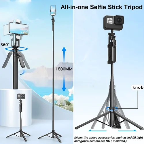Imagen 2 del producto Trípode/palo Selfie inalámbrico con control remoto, trípode extensible de 1,8 m de alto para teléfono, cámara de iPhone, viajes, Vlog, vídeos y fotos