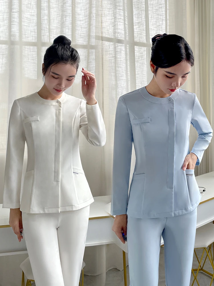

Korean Style Dental Nurse Uniform Set Short Sleeve Two-Piece Dental Care Women's Suit Blue Beauty Principal Long Short Sleeve
