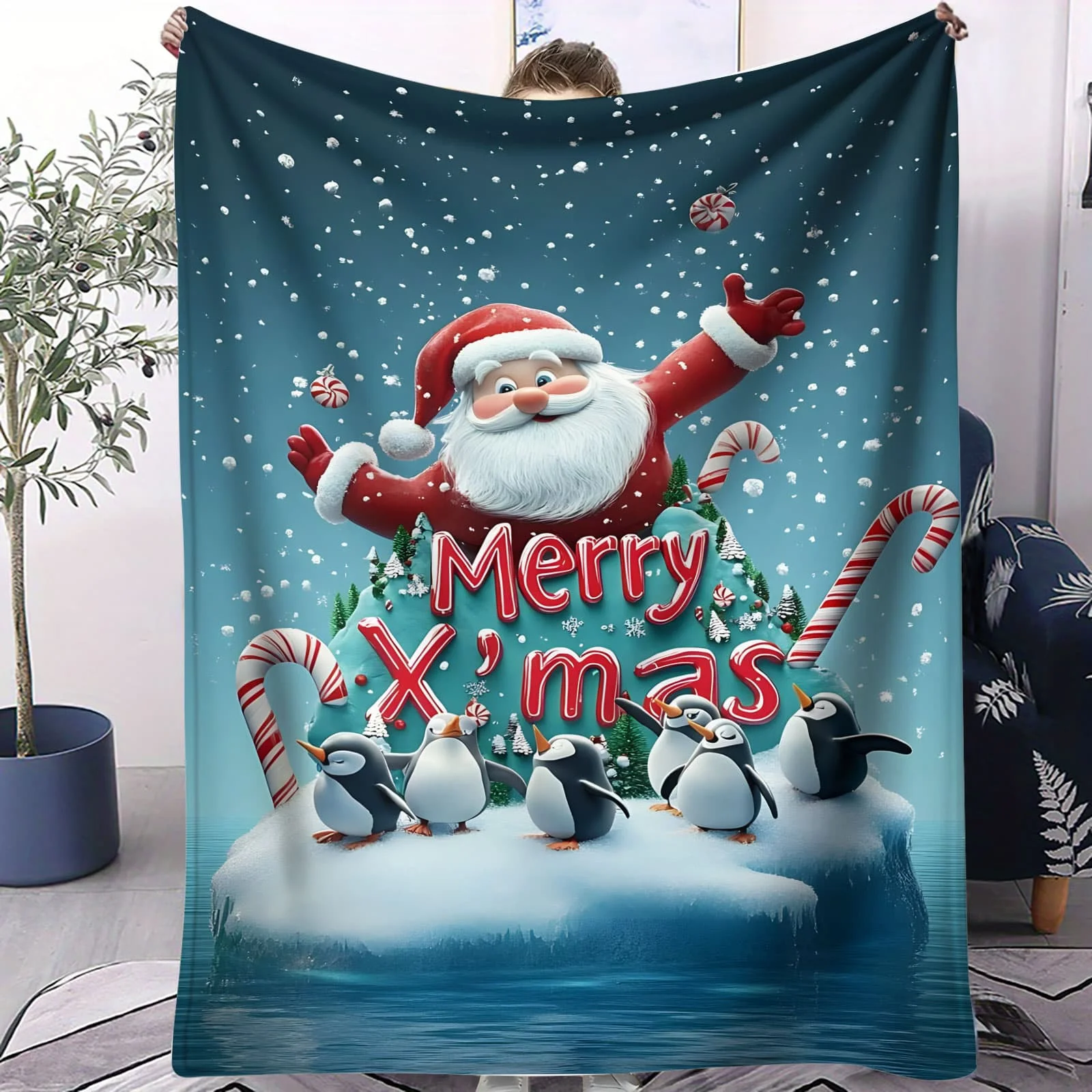 

Christmas Flannel Blanket Santa Penguins Snowmen Gingerbread Men Bedroom Throws Sofa Leisure Holiday Decor Blankets Family Kids