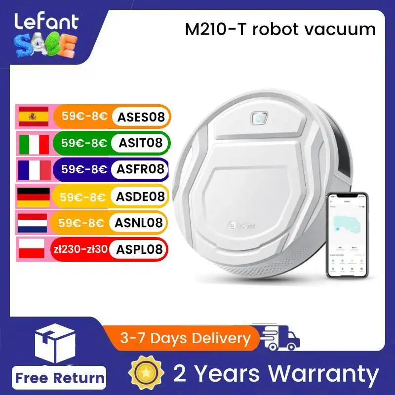 Lefant M210 Robot Vacuum Cleaner,120 Mins Runtime, Automatic Self-Charging,Wi-Fi/App/Alexa Control,smart Home appliance