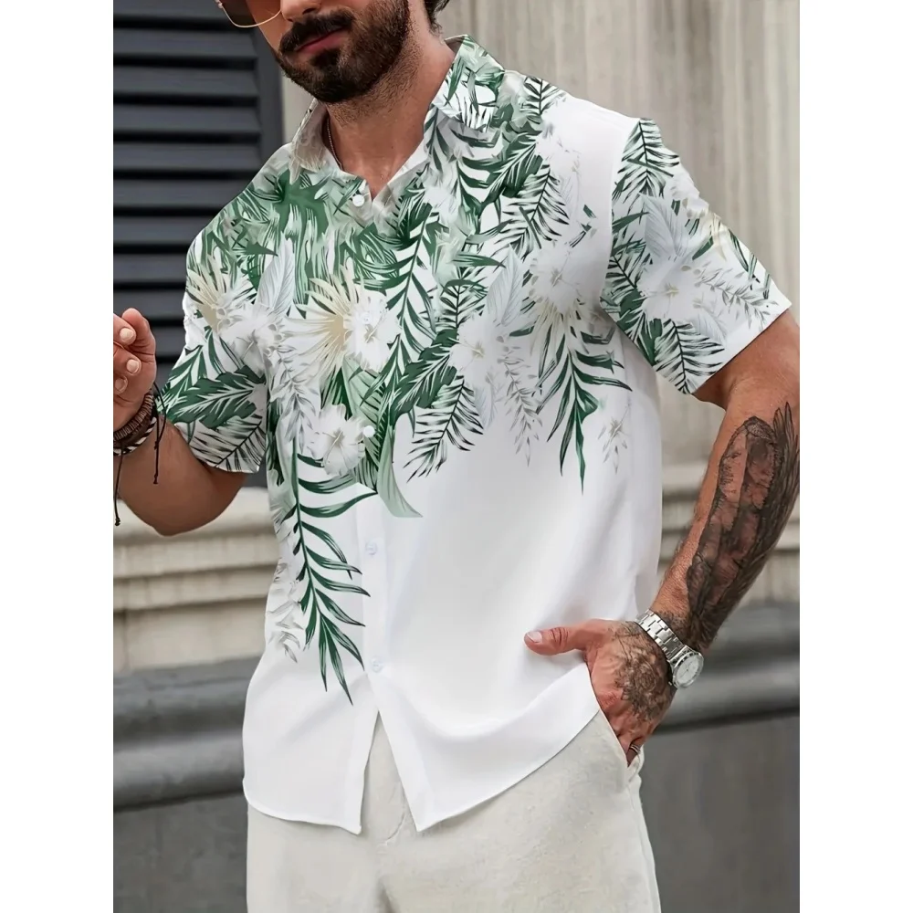 

Men's Summer Hawaiian Tropical Leisure Flower Art Digital Printing Men's Single Breasted Short Sleeved Shirt Oversized Clothes
