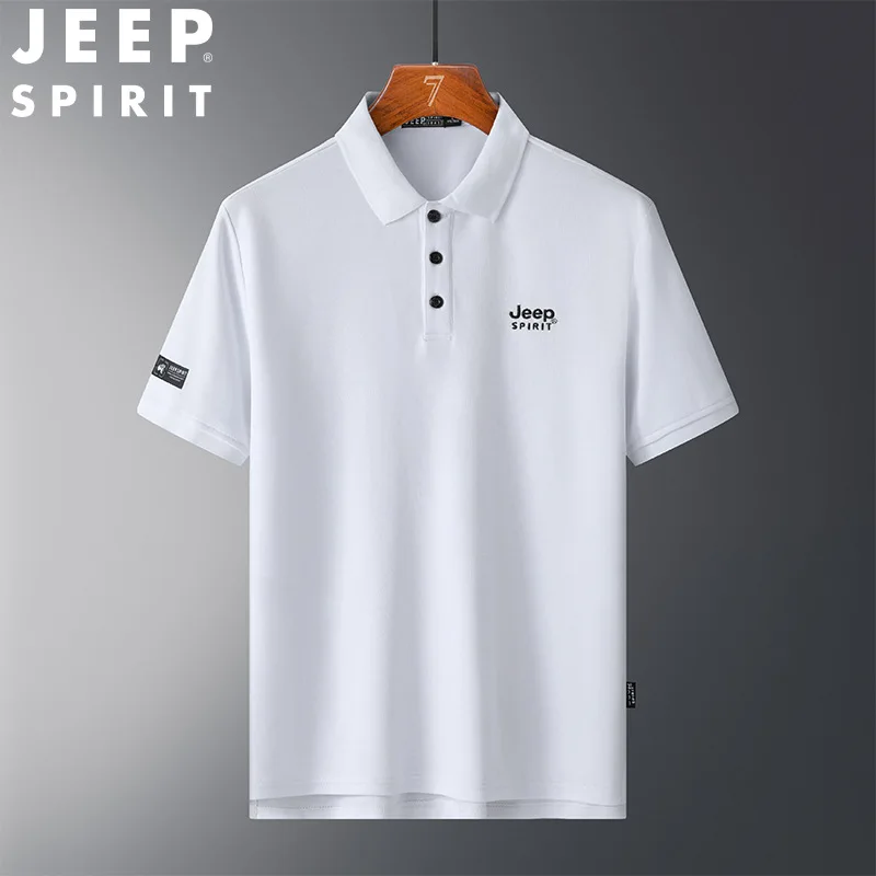 JEEP SPIRIT-Camisa polo de algodão de manga curta masculina, polo sólido, slim fit, casual, de negócios, confortável, respirável, verão