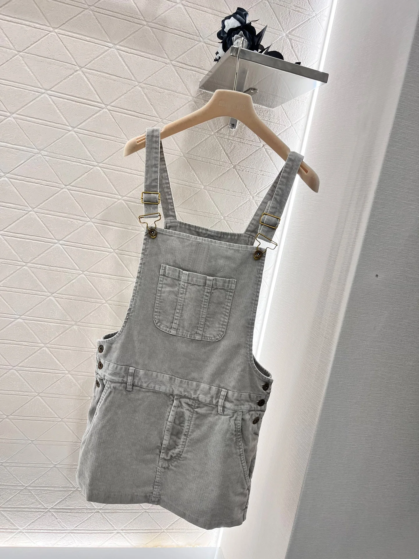 Pocket Three-Dimensional Letter Embroidery Corduroy Suspender Jumpsuit Vintage Sleeveless Adjustable Buckle Suspender Skirt