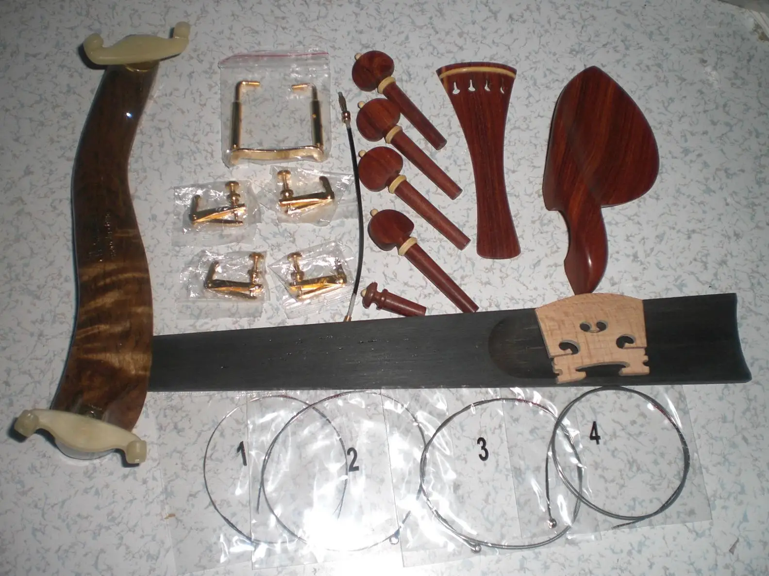 1 Set High Quality Rose Wood Violin Fitting 4/4+Fingerboard+string+fine tuner+bridge etc