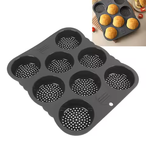 Hamburger Bun Mold Silicone 8 Cavity Easy Release Heat Resistant Hamburger Bread Bakery Mold Pan for Kitchen Baking Tool