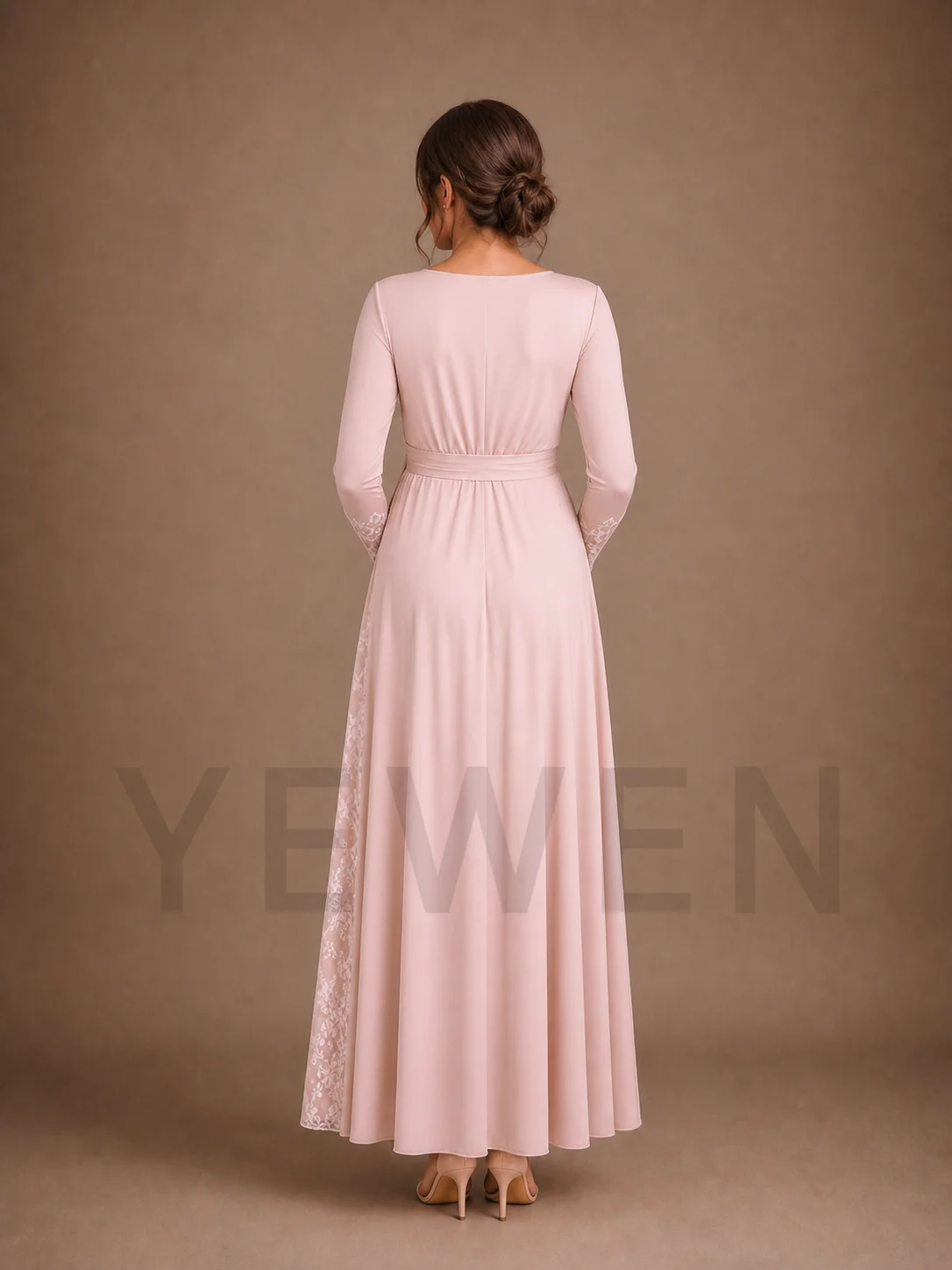 Blush Pink Wrap Maternity Baby Shower Dress V-Neck Gown with Lace Panels ZX022 view 5