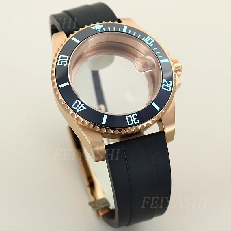 Rose Gold 40mm SUB Watch Case Bracelet Set Luminous Bezel For Seiko NH34 NH35 NH36/38 Miyota 8215 ETA 2824 Movement 28.5mm Dial