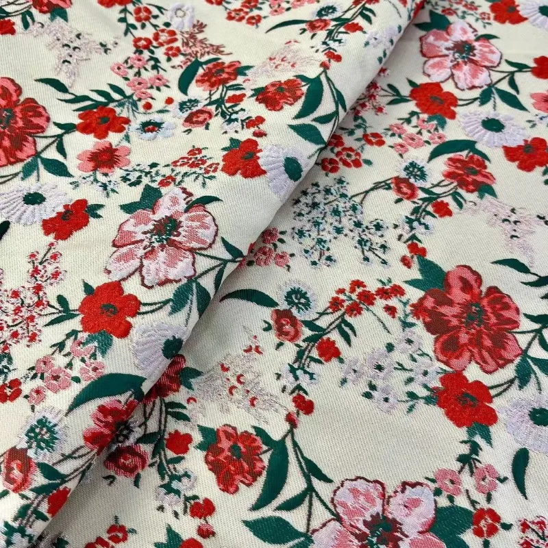 Red Small Floral Jacquard Fabr - Vintage Sewing Textile review and price