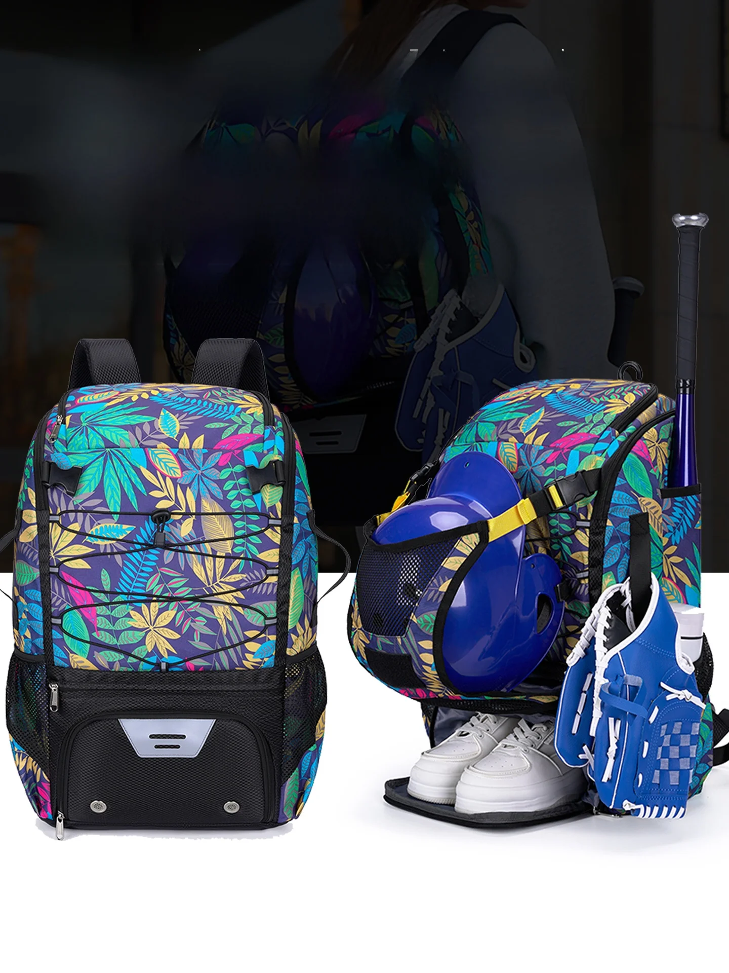 mochila-feminina-estilo-americano-de-grande-capacidade-para-beisebol-bolsa-transversal-preta-para-competicao-profissional-ao