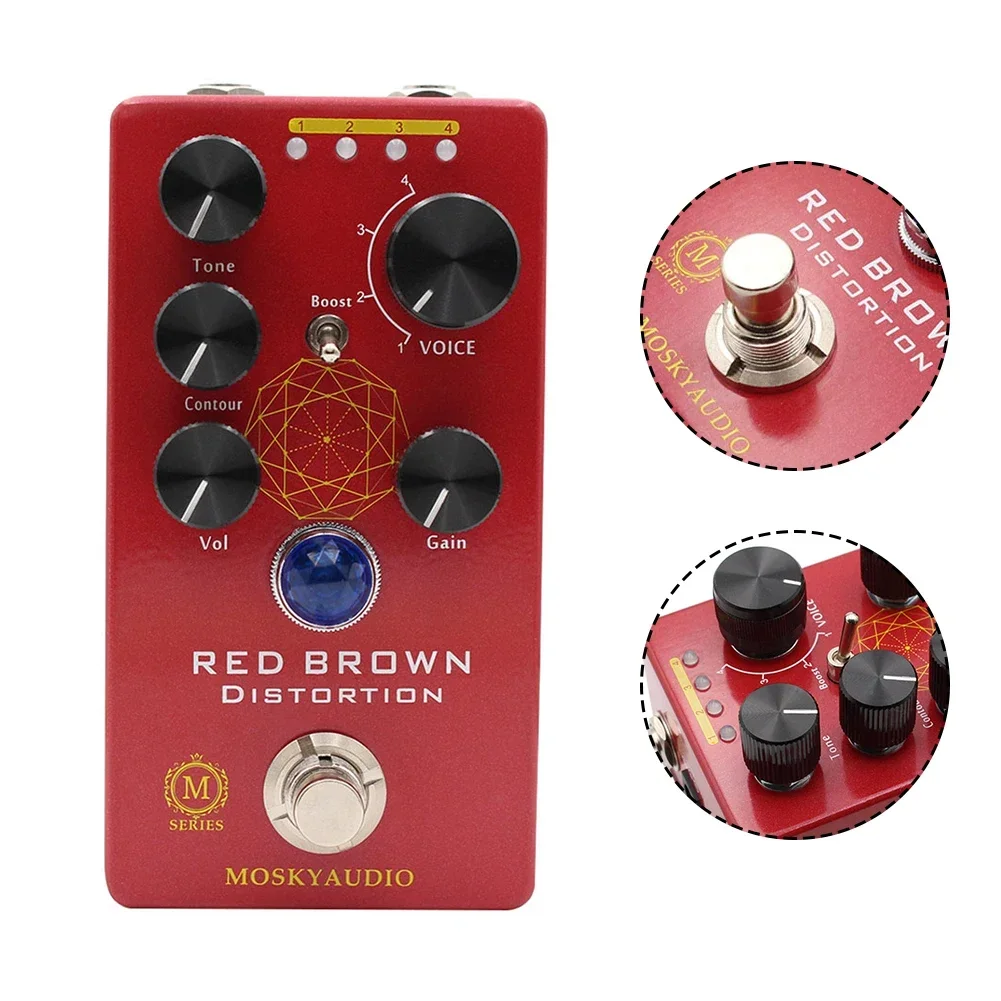 1pc Distortion Guitar Effects Pedal Moskyaudio Distortion Pedal The Electric Guitar Effects Pedal RED BROWN Guitar Accessories