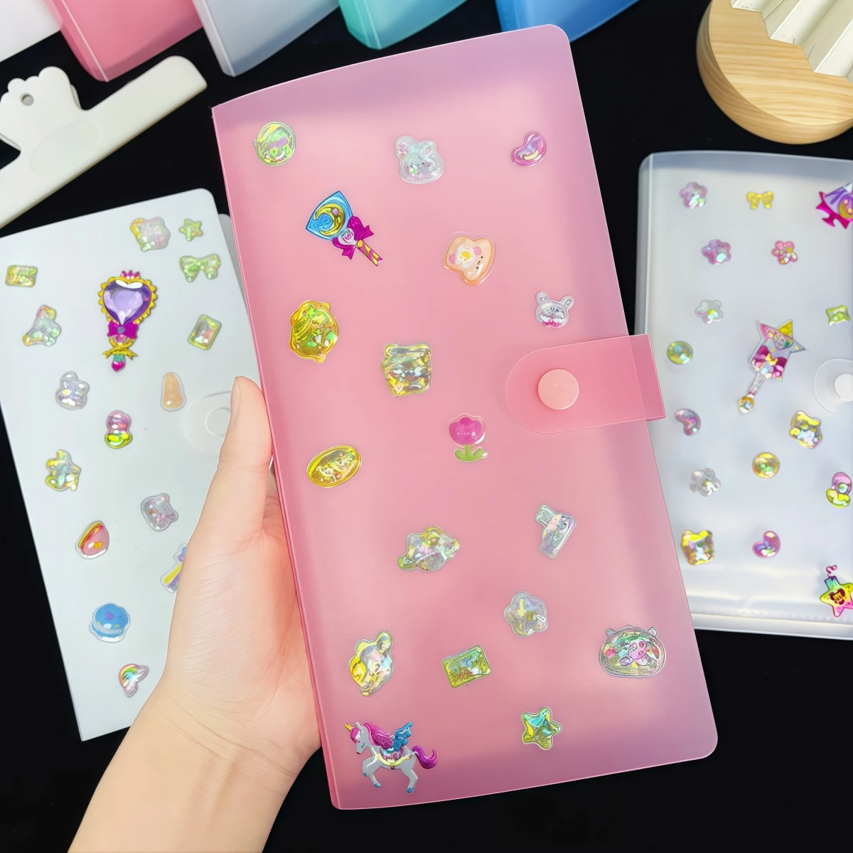 1Pc A6 Minimalist Matte Sticker Storage Book, Sticker Organizer, Sticker Album, Pink and White Transparent Version, Integrated S view 2