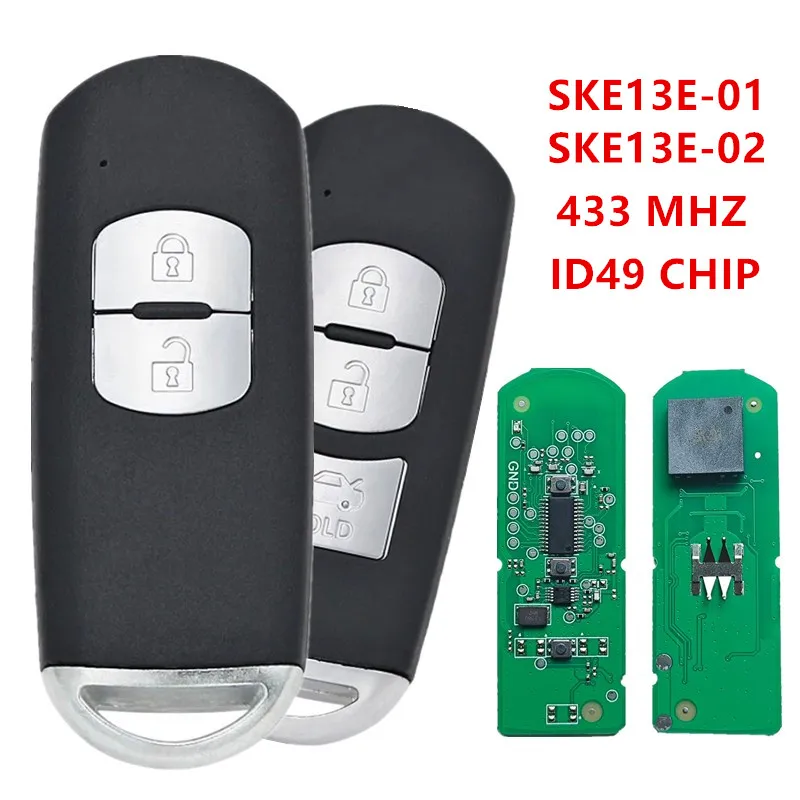 SKE13E-01 SKE13E-02 2/3 Buttons 433MHZ ID49 Chip Smart Remote Car Key for Mazda 3 6 CX-4 CX-5 MX-5 - Replacement Car Key Fob