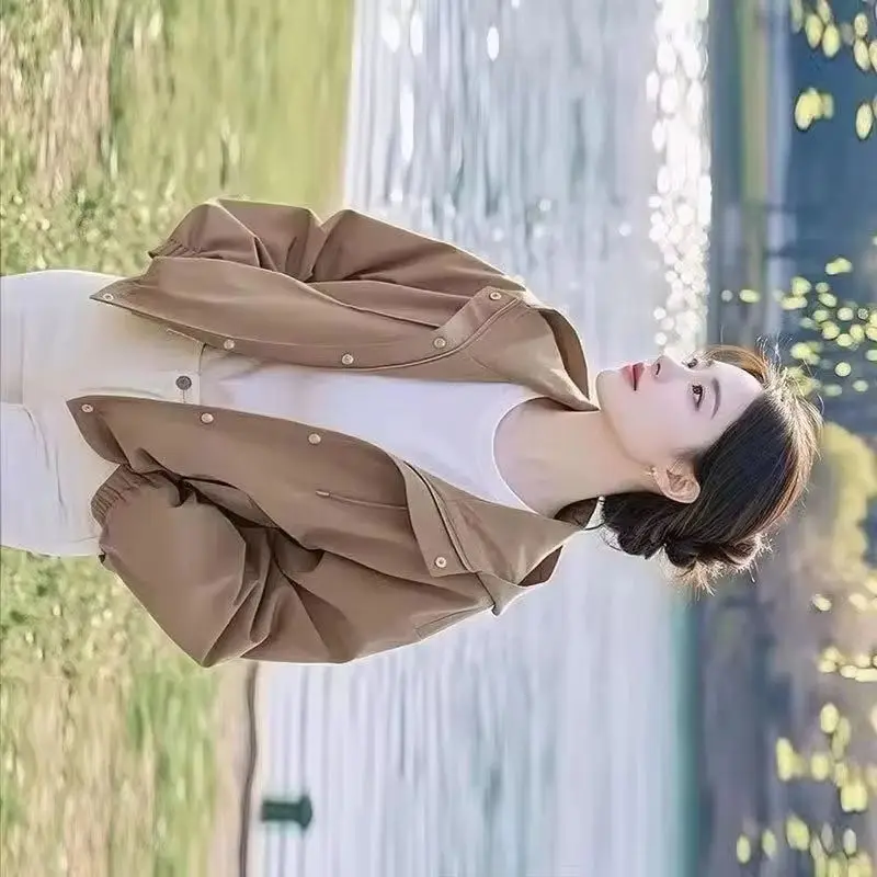 

Женское пальто, осень 2023, новый плащ с капюшоном на молнии, корейская свободная повседневная универсальная короткая ветровка, верхняя одежда, женские топы