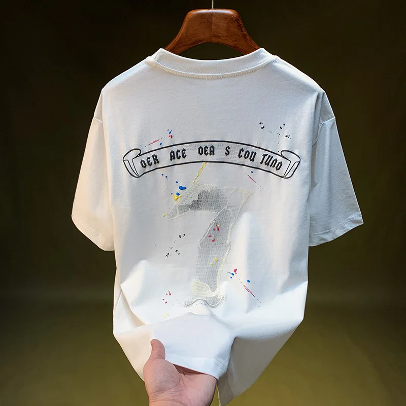 

Summer high-end men's short sleeved T-shirt loose casual fashion top 2025 new trend embroidered printed men's clothing