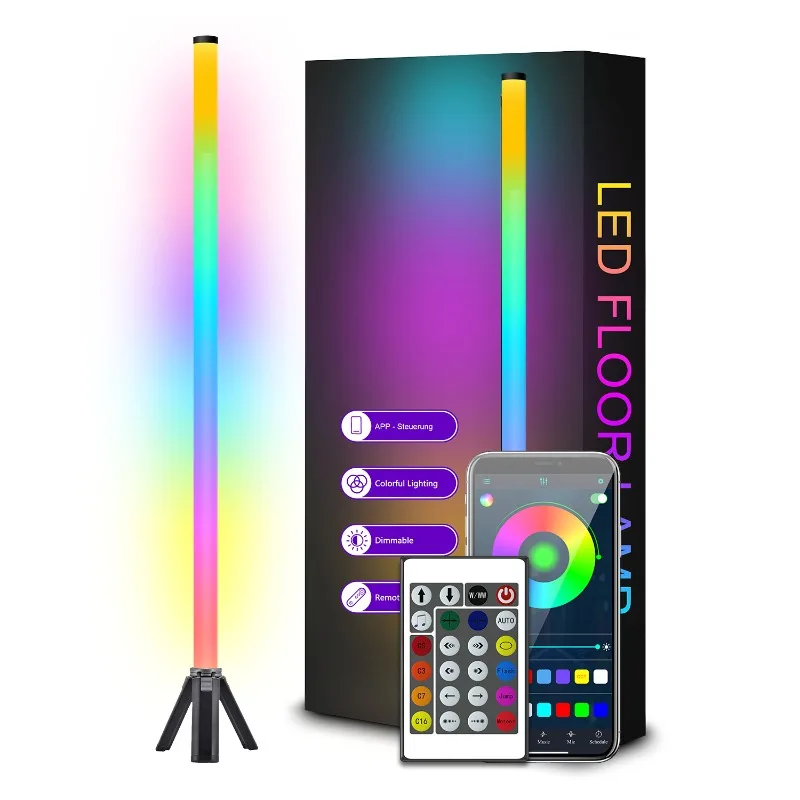 

New 120cm Bluetooth Corner Floor Lamp Tripod Standing RGB LED Mood Light Dimmable Bedroom Bedside Luxury Living Room Home Decor