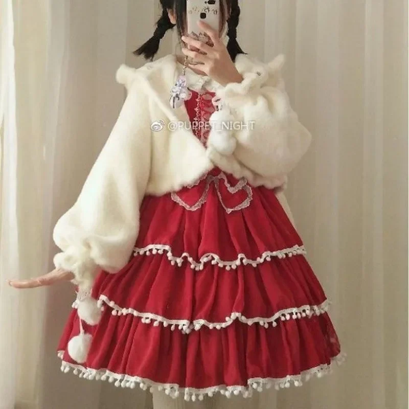 Cute Lolita Rabbit Ear Fur Coat Women 2025 Early Autumn New All-match Jackets Y2k Loose White Tops Mujer Sweatshirt