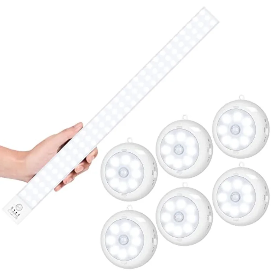 

1 Pack T84 80 LED Closet Light + 6 Pack Motion Sensor Light Indoor, LED Night Light Closet Lights, Under Cabinet Battery Powere