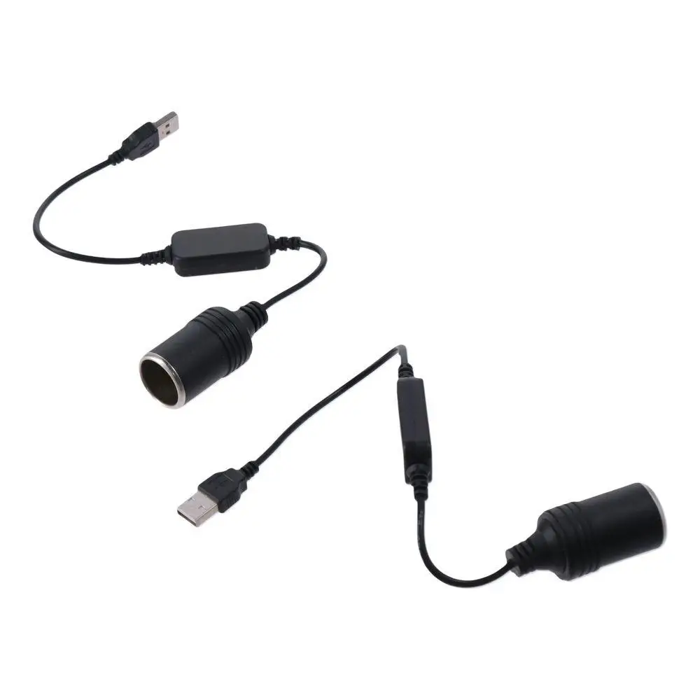 

2Pcs Car Assessories Parts 5V To 12V Car Lighter Socket Black Power Adapter USB Cable For Car