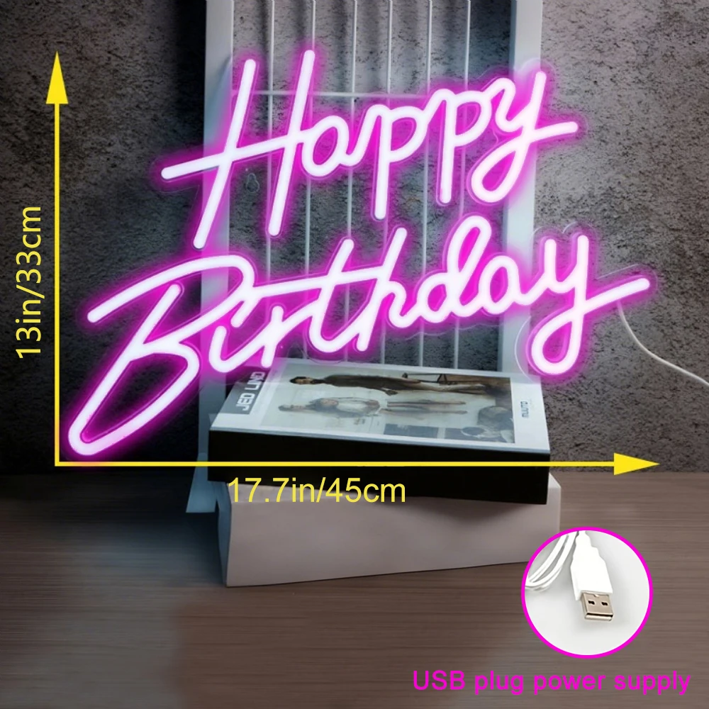 Lumière décorative au néon joyeux anniversaire rose/blanc froid/blanc chaud, adaptée aux fêtes de restaurants, décorations de vacances et rapports de fête, surprises de chambre à coucher, réunions de salon et essentiels pour les accessoires photo