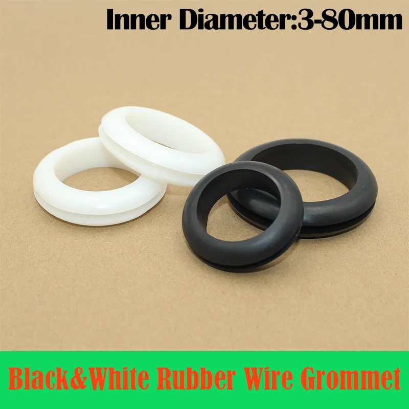 Black/White Soft Rubber Protective Coil Out Hole Ring Snap Seal Double Sided O-Ring 3-80mm for Wire Pipe Cable Insulation Sleeve