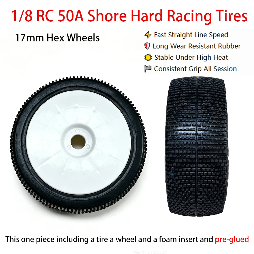 

4PCS 1/8 RC Tires Rubber Scale Between Hard Compound Balanced Grip & Wear Resistance Dry Hard Packed Clay Asphalt Racing Track
