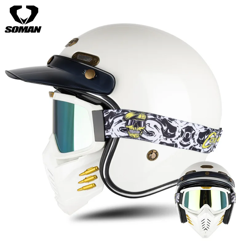 SOMAN Vintage DOT Certified Open Face Motorcycle Helmet Fashion Unisex All Seasons Safety Casco Moto Abierto Jet  헬멧반모