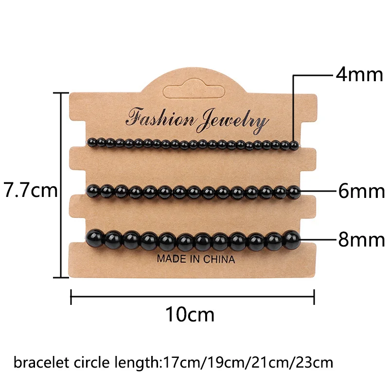 3Pcs/Set Natural Green Malachite Stone Bracelets 4 6 8mm Round Beaded Bracelet for Women Men Elastic Bracelet With Card Bangle