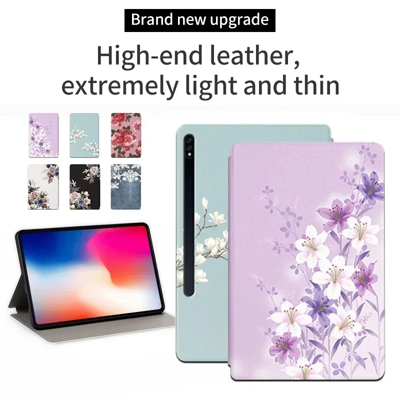 สําหรับ Samsung Galaxy Tab S6 Lite/Tab A8/A6 A7 // Tab 9.7/S7 +/S8/S9/S10 + แท็บเล็ตป้องกันกรณี Blooming ดอกไม้ที่สวยงามฝาครอบ