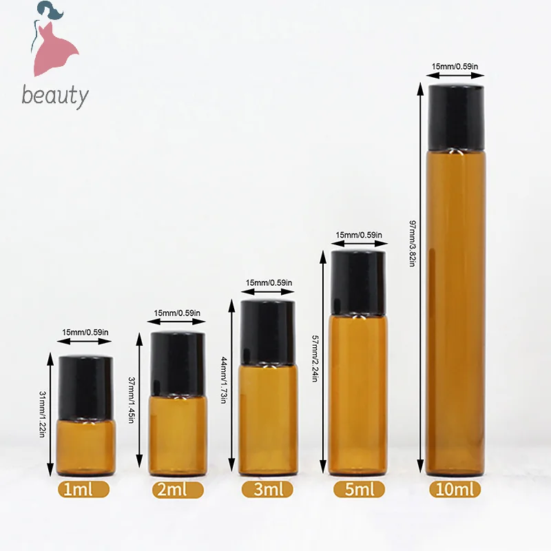 1ml 2ml 3ml 5ml 10ml Amber Thin Glass Roll On Bottle Empty Refillable Bottle Sample Test Essential Oil Perfume Vials With Roller