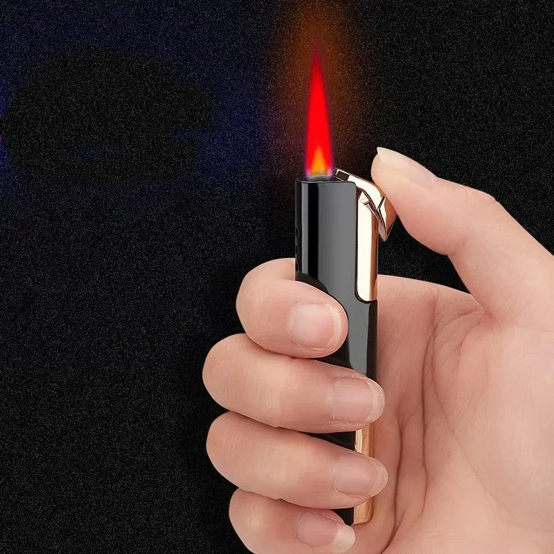 Fashionable Red Flame Butane Windproof Metal Lighter Portable Cigarette Cigar Accessories Men's Gifts Outdoor Camping Tools