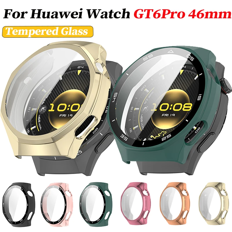 Funda de PC + vidrio templado para Huawei Watch GT6, Protector de pantalla de cubierta completa de 46mm, parachoques para reloj GT6, accesorios protectores de 46mm