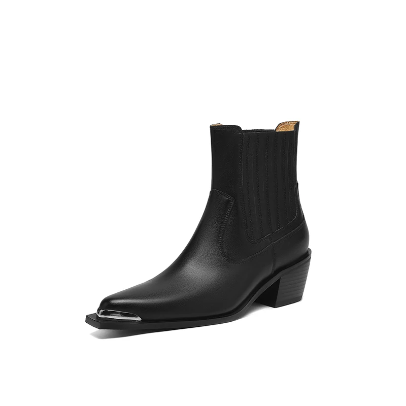 

2025 Winter Plus Size 34-43 New Genuine Leather Boots Women Pointed Toe Cowboy Western Boots Stretch Ankle Booties Ladies Shoes