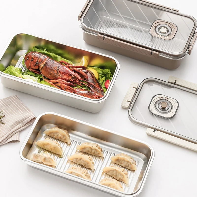 Portable Outdoor Tableware Camping Picnic Stainless Steel Cutlery Set Cool Vacuum Food Storage Box Dumpling Lunch Keep Fresh Tin