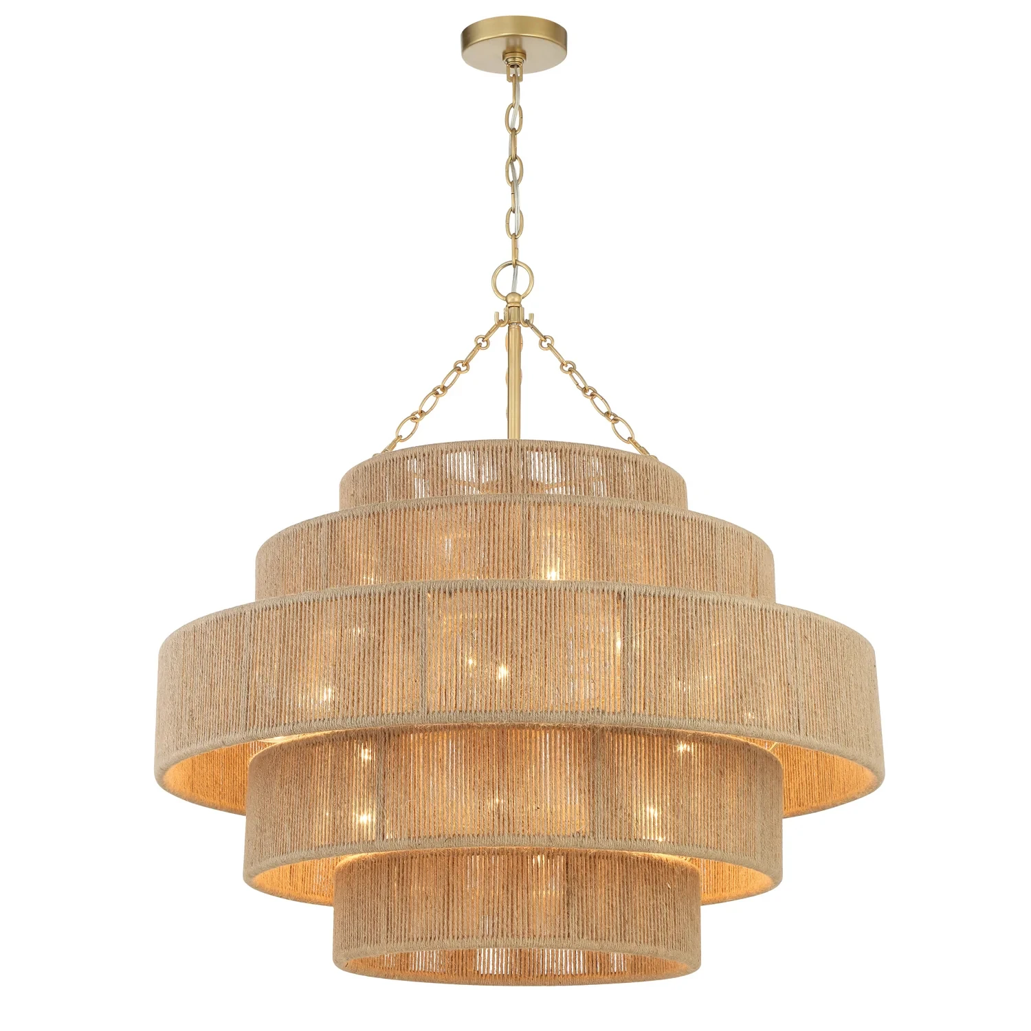 Nordic Modern Ceiling Circular Lights Tiered Fixture Light Soft Gold Shade for Retro Garden Rattan Pendant Light