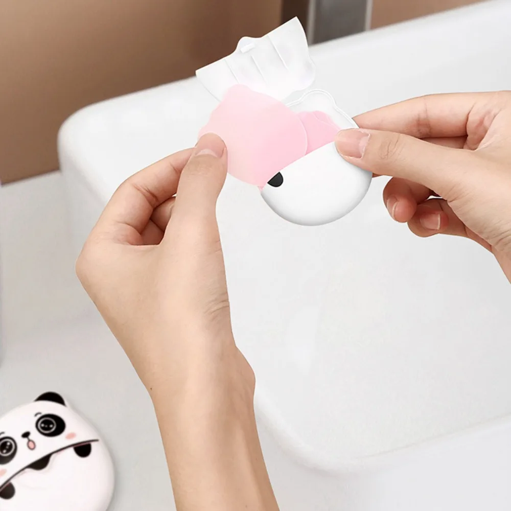 50 unids/caja de copos de jabón de Panda espumoso, hojas de jabón desechables empaquetadas en caja, Mini tableta de jabón portátil para viajar, acampar y hacer senderismo