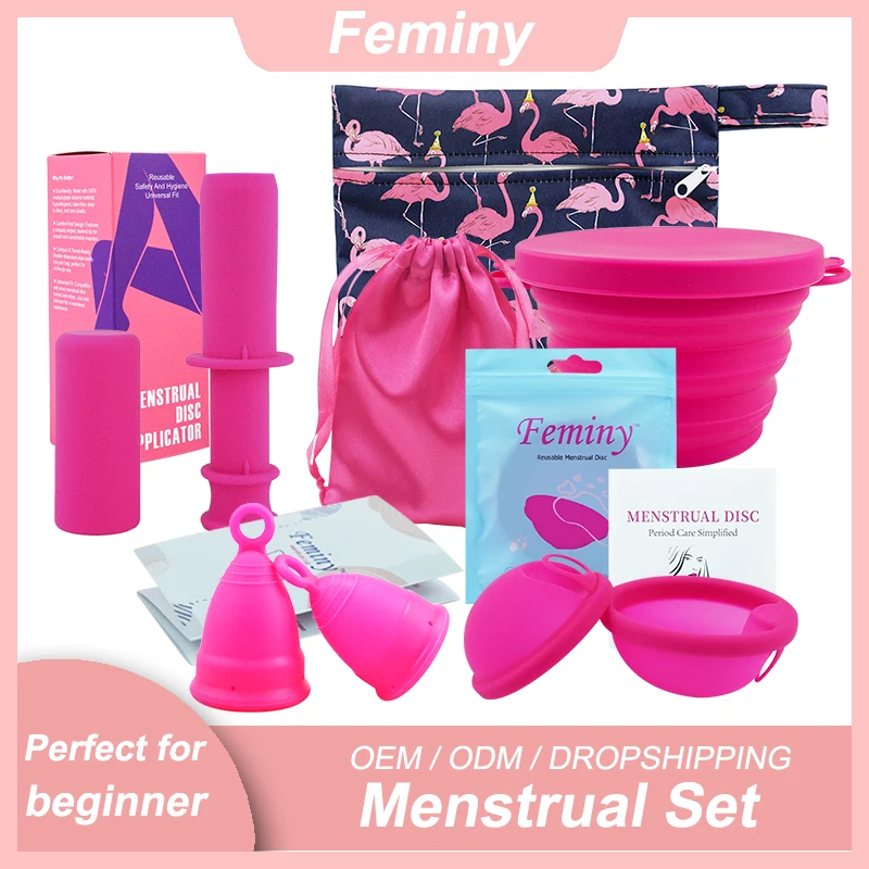 Medical Grade Silicone Menstrual Cup And Menstrual Disc Set With Applicator Sterilizer Beginner Menstrual Bowl For Monthly