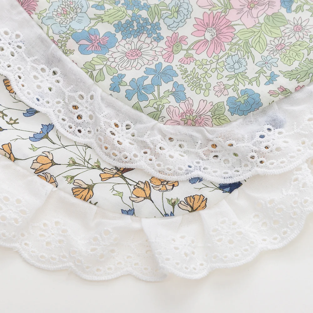 Flower Print Embroidery Baby Bibs Headbands Bow Tie Bandana Lace Embroidery Toddler Saliva Towel Feeding Burp Cloth