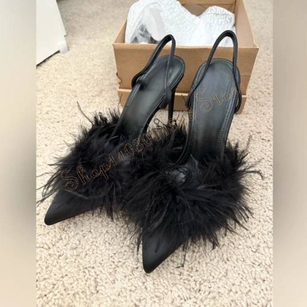 

Black Feather Decor Pointed Toe Pumps Stilettos High Heels High Heel Shoes for Women Fashion Heels 2024 New Zapatos Para Mujere