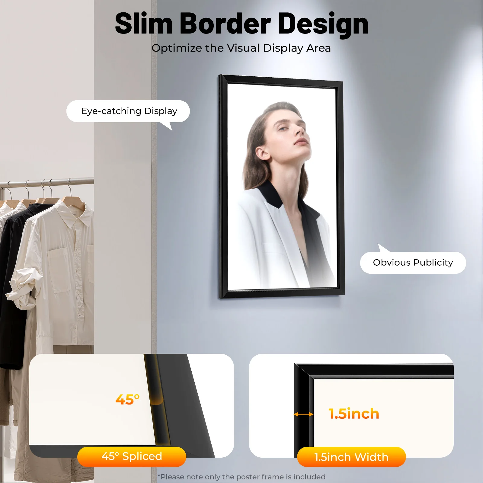 

LED Light Up Poster Frame 23.6×35.8inch Aluminum Alloy Narrow Border Acrylic Front Open Wall Mounted for Theater Cinema Store