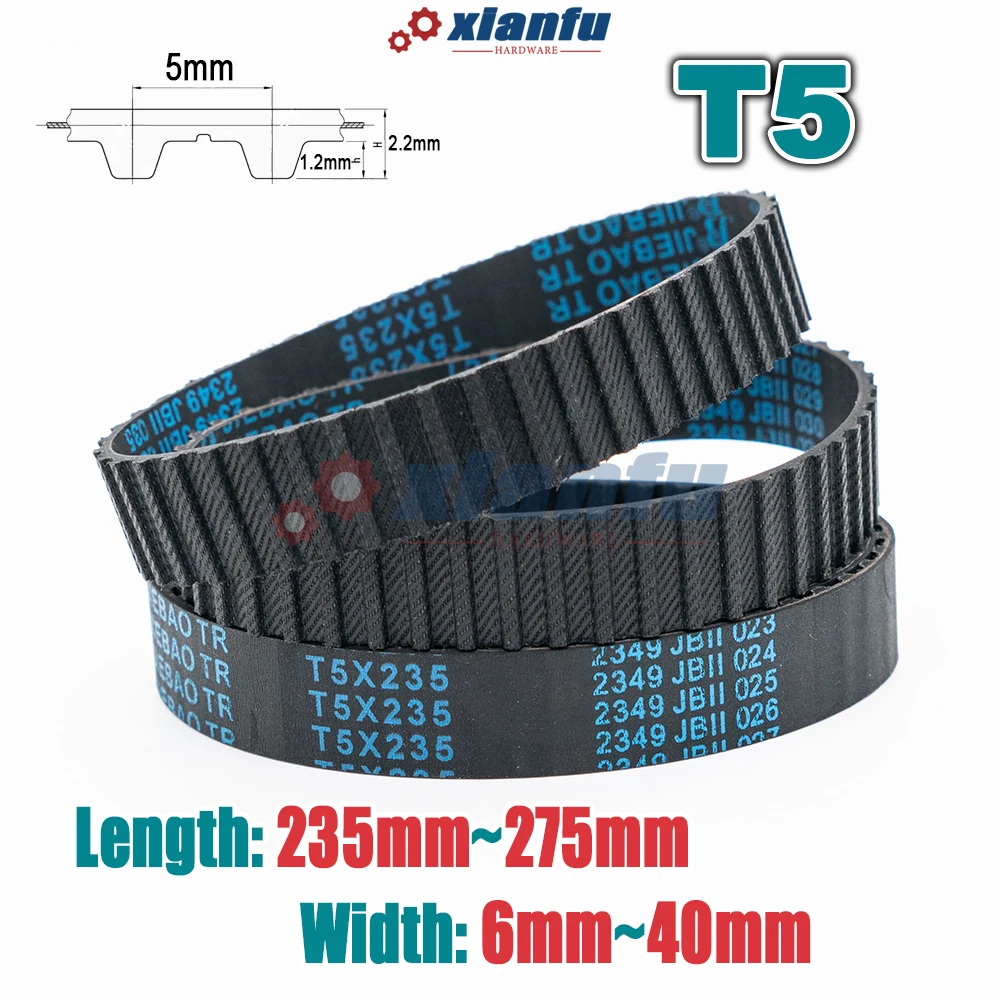 T5 Type Rubber Timing Belt Closed Loop Width 6~40mm Perimeter 235 240 245 250 255 260 265 270 275mm Transmission CNC Drive Belt