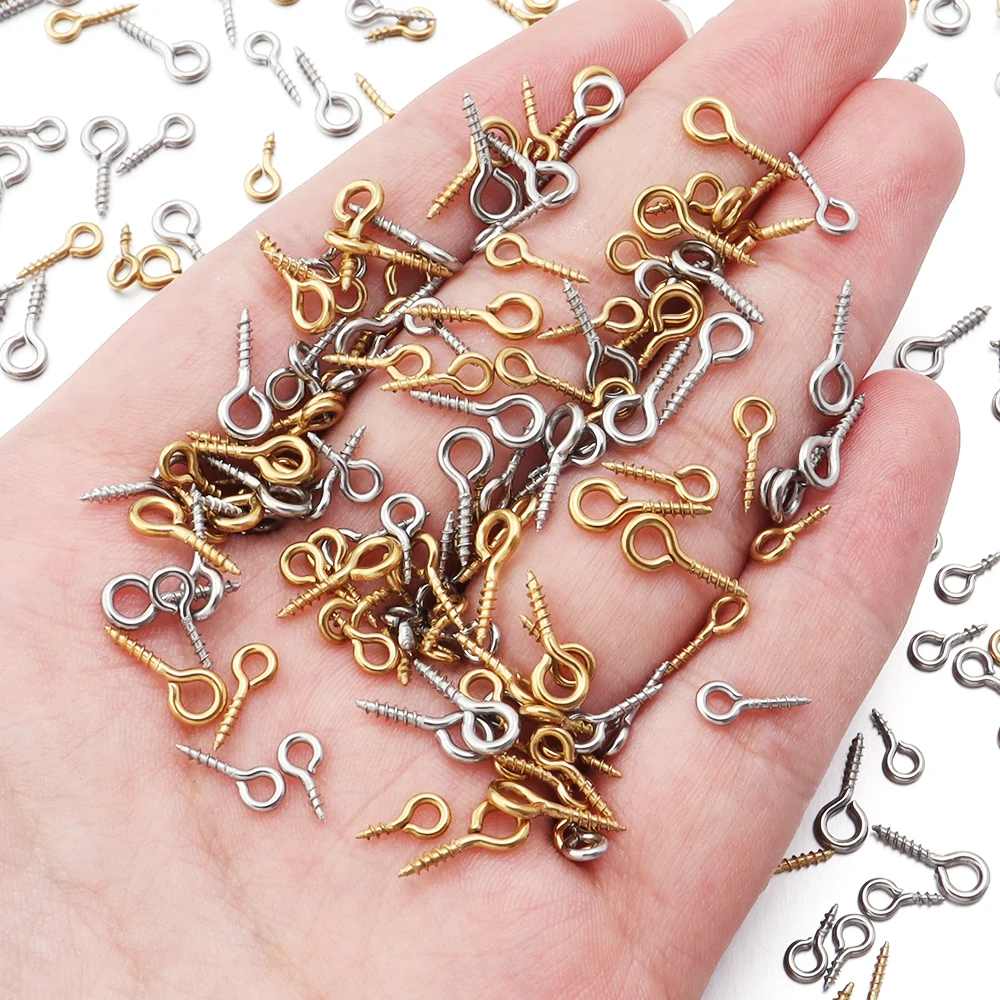 20-50pcs/lot Stainless Steel Eyepin Keychain Hook Eye Pins Mini Screw Pendants DIY Threaded Pin Fitting DIY Jewelry Bracelet